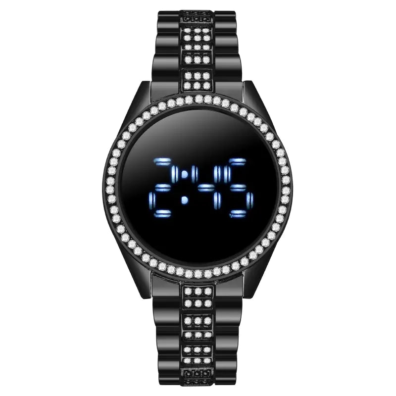 Fashionable Women's LED Diamond Watch with Steel Band