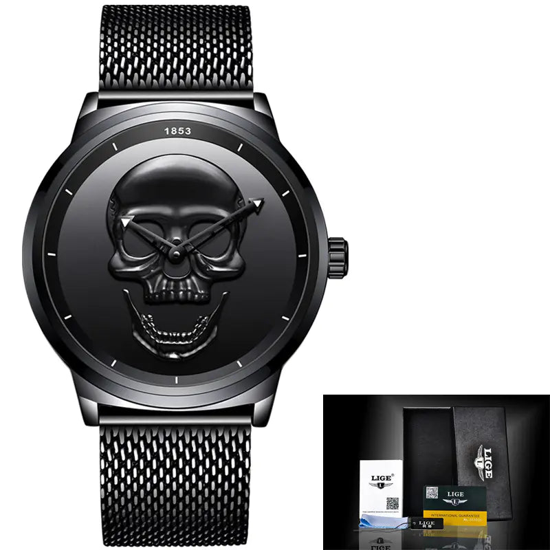 LIGE 3D Skull Watch for Men
