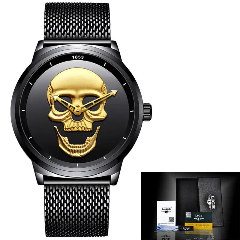 LIGE 3D Skull Watch for Men