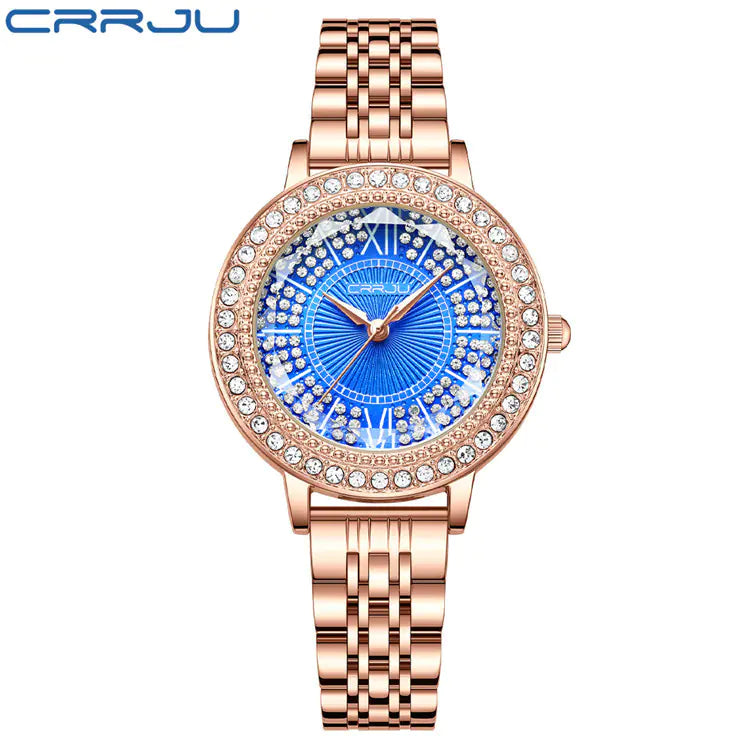 CRRJU Women's Diamond-Studded Steel Band Watch