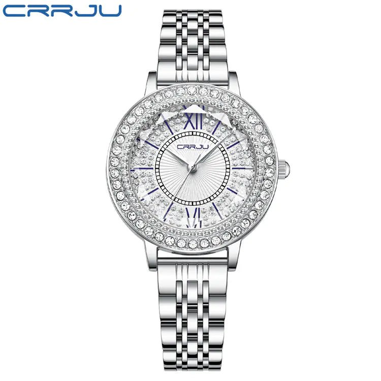 CRRJU Women's Diamond-Studded Steel Band Watch