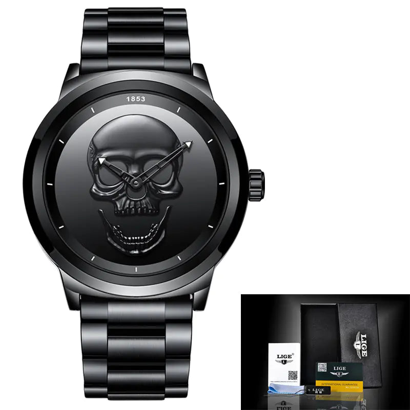 LIGE 3D Skull Watch for Men