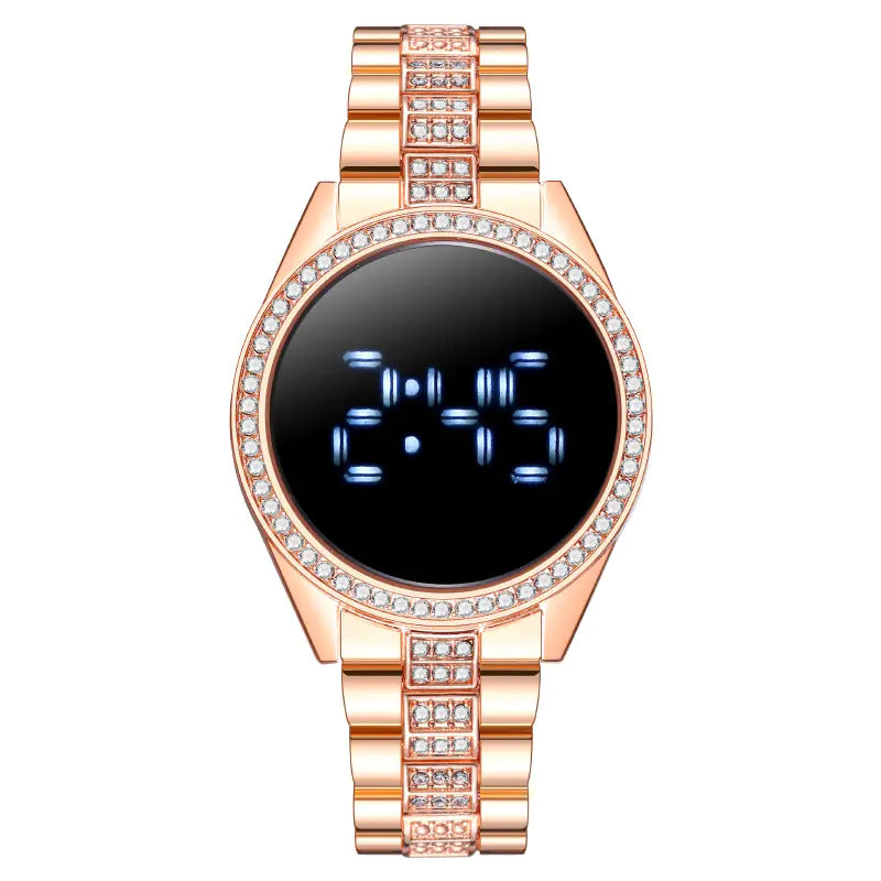 Fashionable Women's LED Diamond Watch with Steel Band