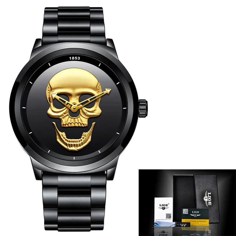 LIGE 3D Skull Watch for Men