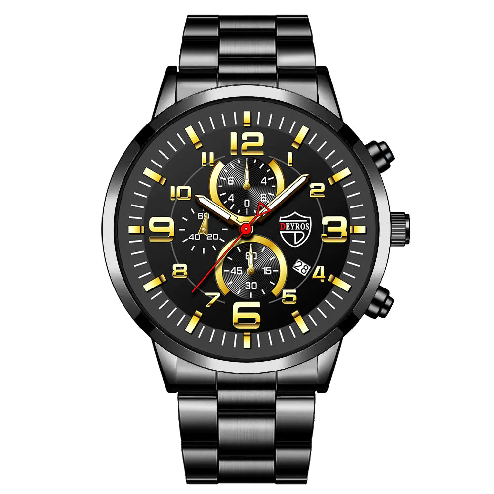 DEYROS Gold Watch for Men with Luminous Calendar