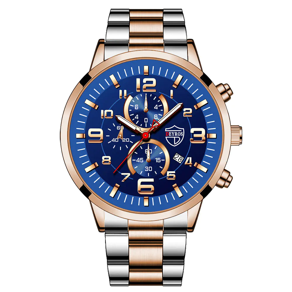 DEYROS Gold Watch for Men with Luminous Calendar