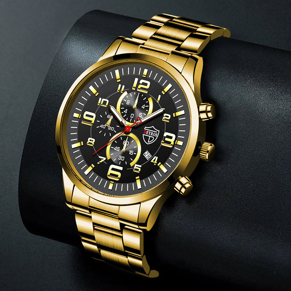 DEYROS Gold Watch for Men with Luminous Calendar