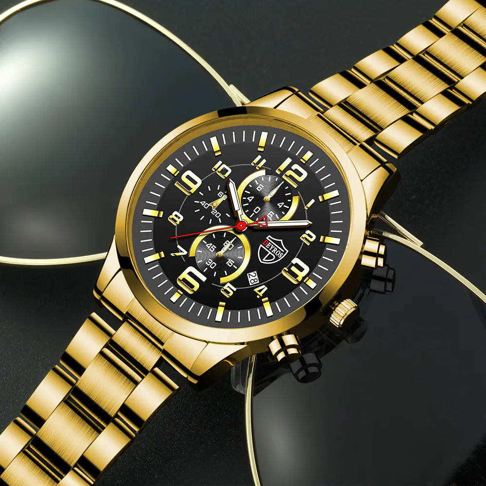 DEYROS Gold Watch for Men with Luminous Calendar