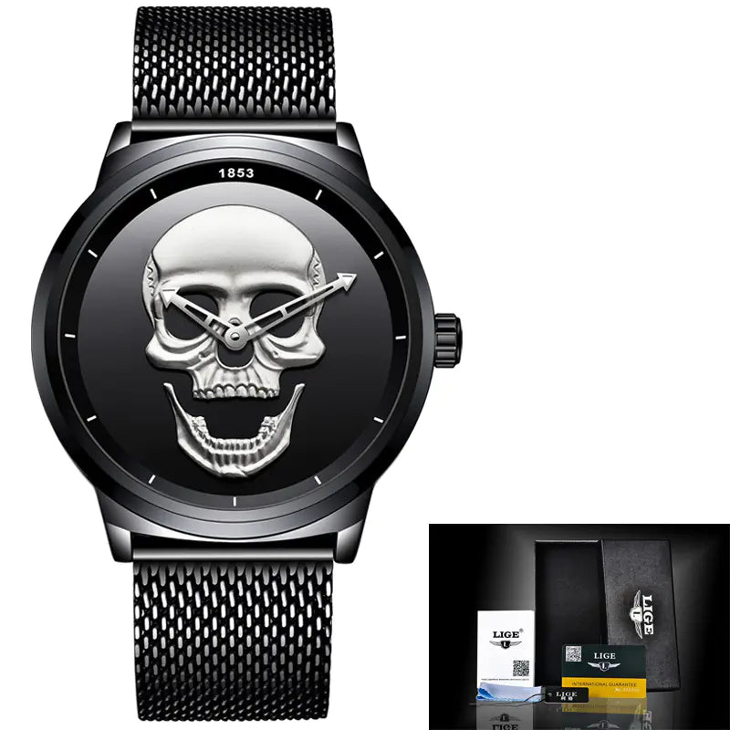 LIGE 3D Skull Watch for Men