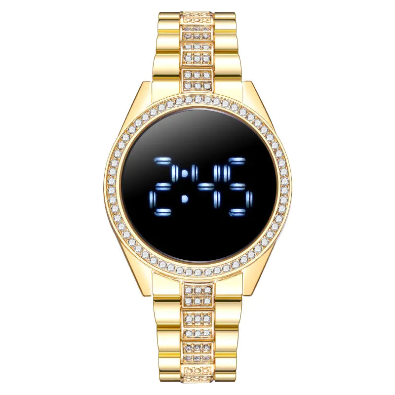 Fashionable Women's LED Diamond Watch with Steel Band