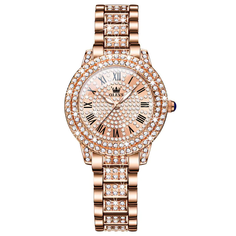 Stylish Quartz Women's Watch with Diamond-Studded Band