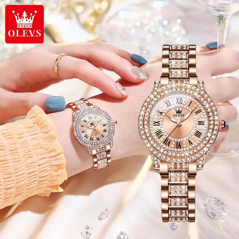 Stylish Quartz Women's Watch with Diamond-Studded Band