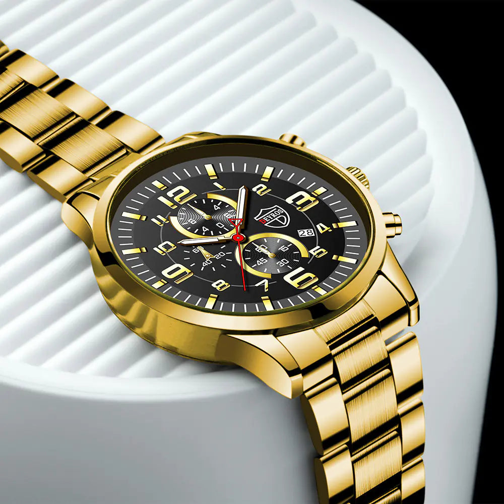 DEYROS Gold Watch for Men with Luminous Calendar
