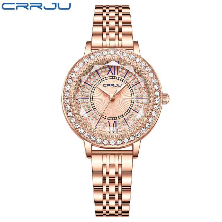 CRRJU Women's Diamond-Studded Steel Band Watch