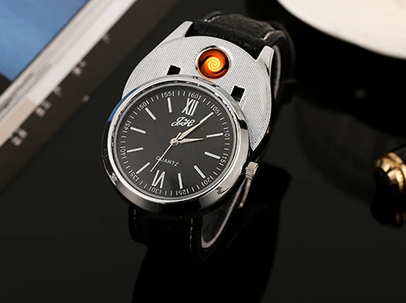 USB Rechargeable Windproof Lighter Watch for Men