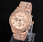 Diamond-Studded Calendar Watch for Women, Quartz