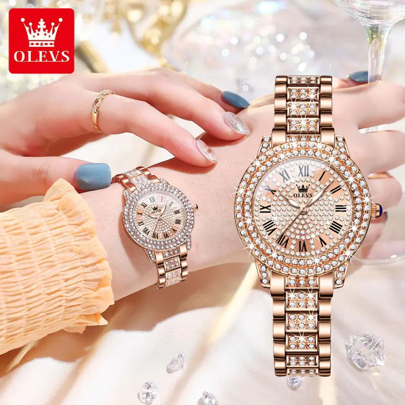 Stylish Quartz Women's Watch with Diamond-Studded Band