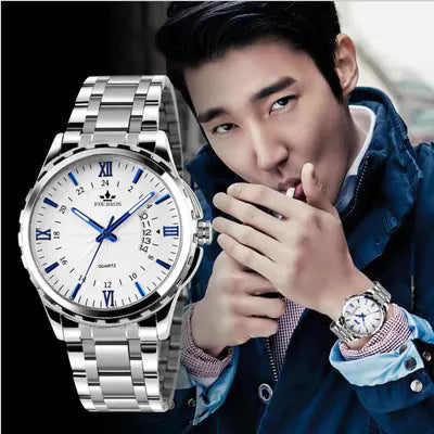 Luminous Stainless Steel Calendar Watch - Swiss Quartz