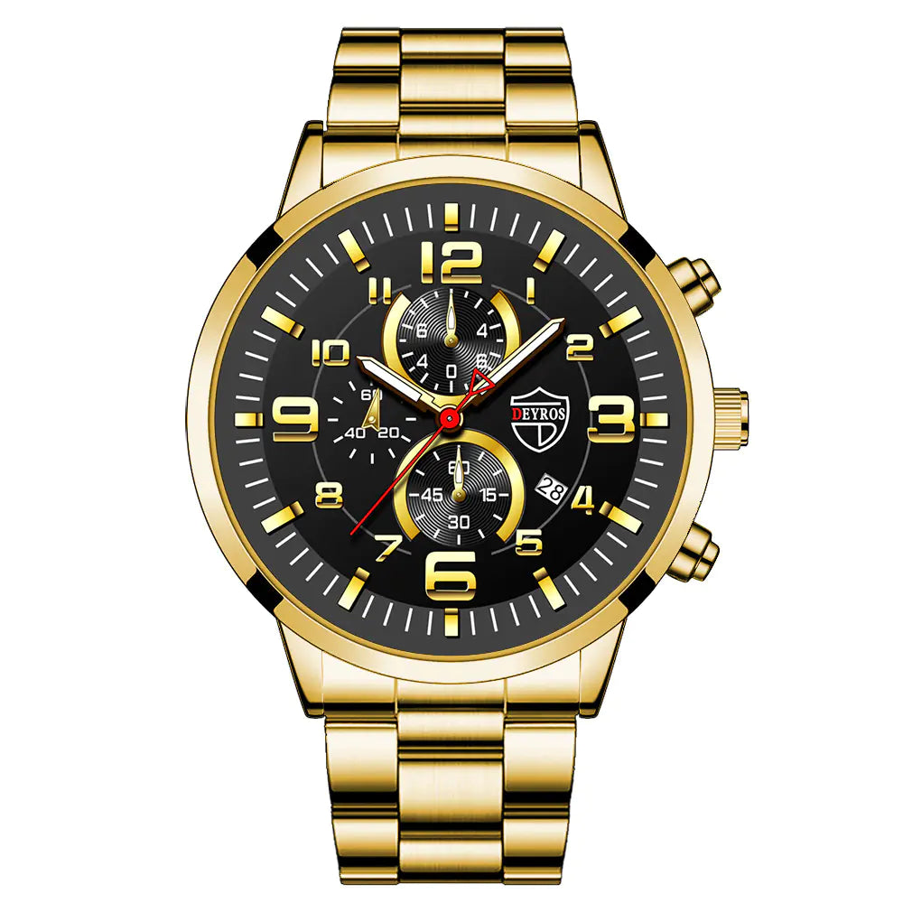 DEYROS Gold Watch for Men with Luminous Calendar