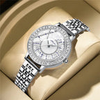 CRRJU Women's Diamond-Studded Steel Band Watch