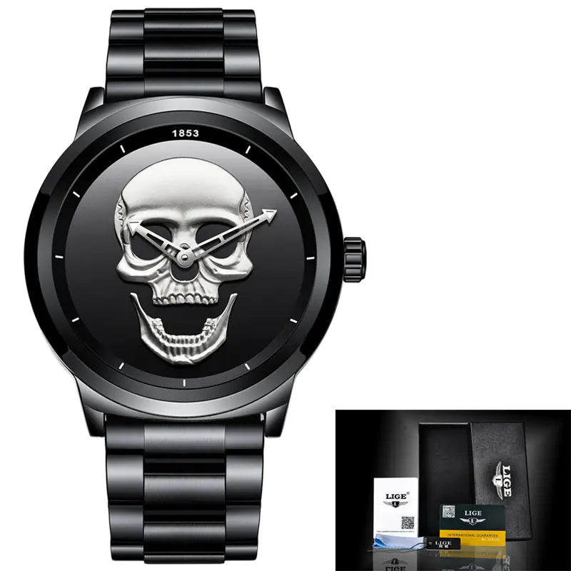 LIGE 3D Skull Watch for Men