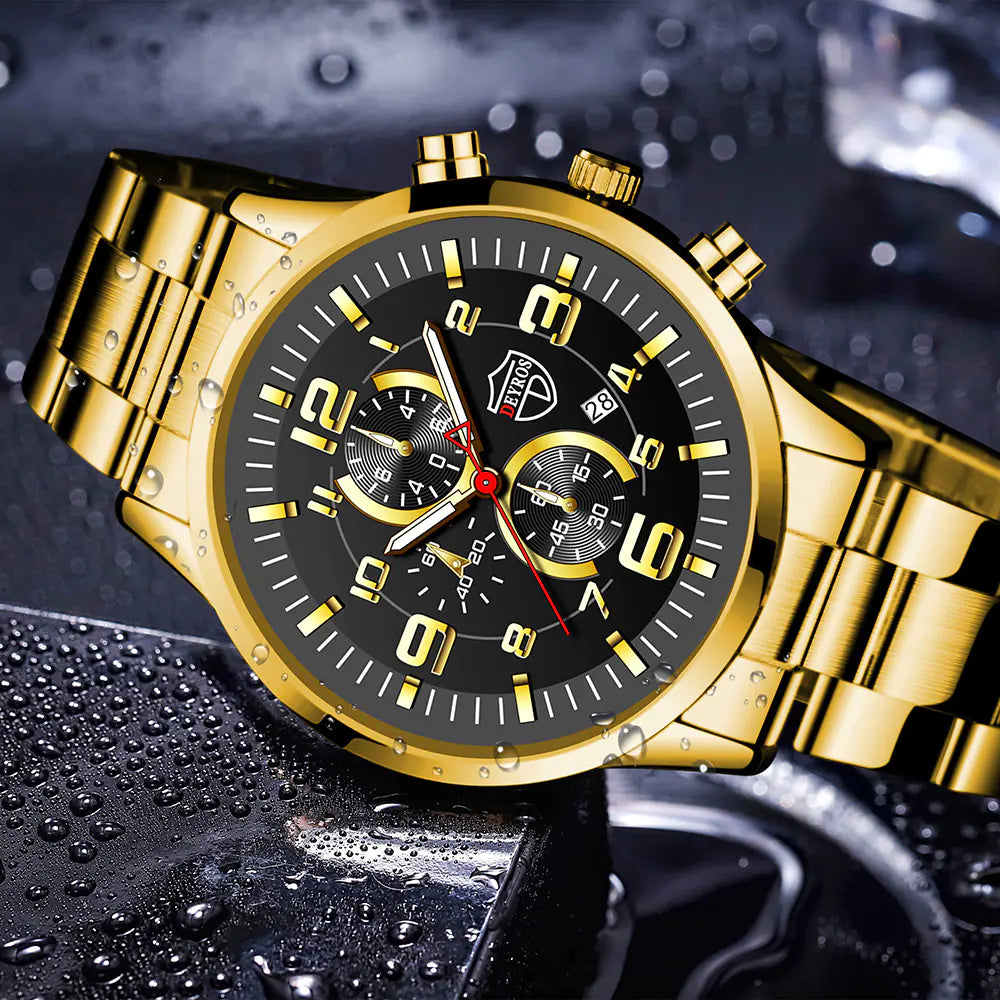 DEYROS Gold Watch for Men with Luminous Calendar