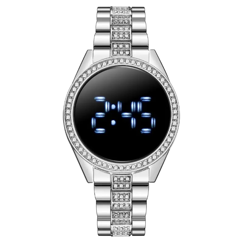 Fashionable Women's LED Diamond Watch with Steel Band