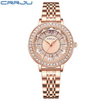 CRRJU Women's Diamond-Studded Steel Band Watch
