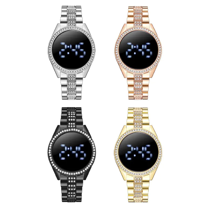 Fashionable Women's LED Diamond Watch with Steel Band